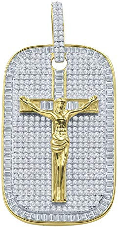 .iced-out. 925 Sterling Silber 3D Anhänger - JESUS KREUZ DOG TAG gold