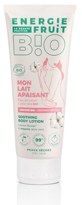 ENERGIE FRUIT | Lait Corps Apaisant | Certifié BIO par Ecocert | Fleur de Coton & Aloe Vera | Vegan | 200ml