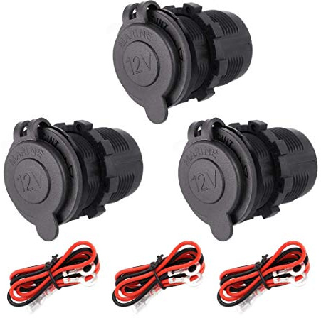 Windspeed Cigarette Lighter Socket, 3pcs 12V Waterproof ATV RV Lighter Socket Power Outlet Socket Receptacle Plug with Fuse & Wire for Car Boat Marine Motorcycle