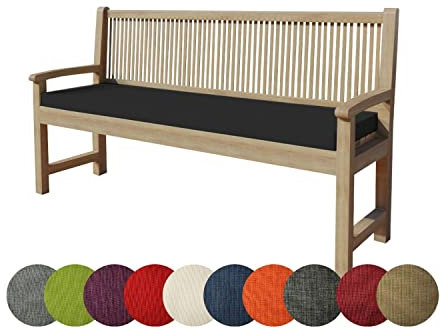 chilly pilley Bankkissen Bankauflage Polsterauflage Reißverschluss mit Schlaufen Kissen für Gartenbank Gartenbankauflage für Gartenmöbel Sitzkissen & Rückenkissen Outdoor (200 x 60 x 5 cm, Schwarz)