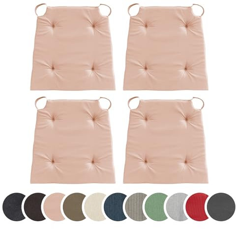 sleepling 4er Set Stuhlkissen, Sitzkissen für Indoor und Outdoor, mit Klettverschluss, 100% Baumwolle, Made in EU, Maße: 42 (vorne) 35 (hinten) x 40 x 5 cm, Rose