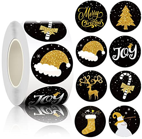 500 STÜCKE Sticker Etiketten Weihnachten, Kalolary Weihnachten Aufkleber Rund Selbstklebende Weihnachten Aufkleber Umschlag Aufkleber Aufkleber 8 Weihnachtsmustern für Karten Geschenkboxen Dekoration