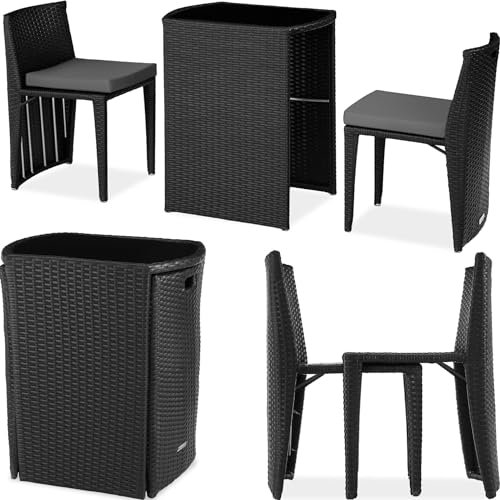 TecTake® Ensemble Salon de Jardin encastrable en Poly Rotin 2 Personnes Ensemble Fauteuil Salon et Table de Jardin, Coussins Inclus, Mobilier de Jardin pour Amenagement Balcon Terrasse