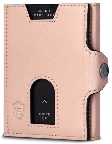 VON HEESEN Slim Wallet mit XXL Münzfach & RFID-Schutz - Leder Geldbeutel - Mini Geldbörse für Herren und Damen - Kartenetui Echtleder Karten Portemonnaie klein - Kreditkartenetui Rose