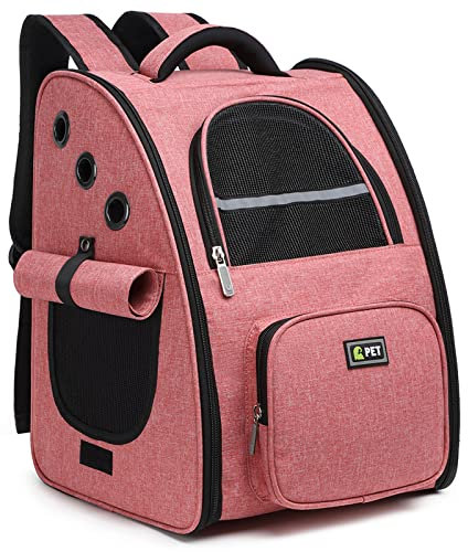 ALLSOPETS Rucksack für Hunde Katzenrucksack Atmungsaktiver Faltbarer Haustierrucksack Mit Sicherheitshaken Tragbar Tragetasche für Reisen Wandern Welpen Rucksack (Rosa)