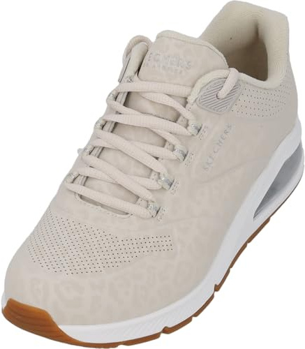 Skechers Women's UNO 2-in-Kat-Neato Sneaker, Off White Tonal Leopard Print Durabuck Mesh, 38.5 EU
