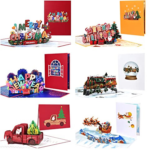 Magic Ants Weihnachts Pop Up Karte – 3D Grußkarte,lustige Geburtstagskarten,Pop Up Weihnachtskarten,Kinder Weihnachtskarte,3D Weihnachtskarte,Neujahrskarten,Winterkarten,6 Stück(Weihnachtstransporte)