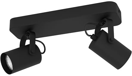 EGLO LED Deckenlampe Sorego, Deckenleuchte mit 2 Spots | Spotbalken schwenkbar, Deckenstrahler aus Stahl in schwarz, Deckenspots mit GU10-Leuchtmittel, warmweiß