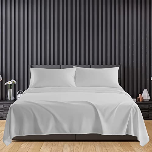 Sunshine Comforts Egyptian Cotton Flat Sheets Super King Size Breathable, Anti Wrinkle, Shrink and Fade Resistant 200 Thread Count Bed Sheets Silver Bedding & Linen 280 x 254cm Super King Flat Sheet