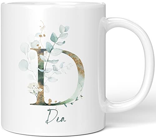JUNIWORDS Tasse, Dea, Name Anfangsbuchstabe Initial Alphabet Floral Buchstabe D Monogramm Motiv, Weiß (5442280)