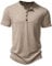 LucMatton Men's Casual Short Sleeve Slim Fit Henley Shirt Stylish 4 Buttons Muscle T-Shirts Khaki Small