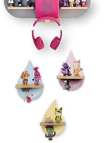 Tolina - Regentropfen-Set Kinderregal - Regal Wand für Hörfiguren wie Tonie - Sicher & Stabil - Kinderzimmer Deko Pastellfarben 3er Set (Blau-Rosa-Gelb)