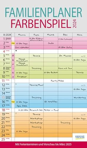 Familien Planer Farbenspiel - Familienplaner 2024 für 5 Personen - Korsch-Verlag - Kalender mit 5 Spalten zum Eintragen - 27 cm x 46 cm