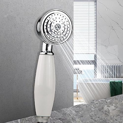 RANRAO Soffione doccia vintage, classico tradizionale stile telefono, a pioggia con risparmio idrico del 30%, Cromato, 1 getto, 18 cm, Rotondo, Lucidato, A ponte, 1 doccia inclusa