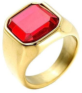 OAKKY Herren Edelstahl Retro Quadratischer Achat Siegelring Statement Paar Ringe Vergoldet, Rot Stein Größe 65 (20.7)