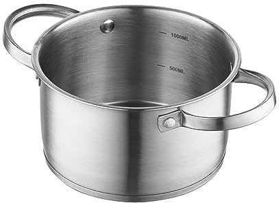 FLORINA Topf aus Edelstahl (1,2 l) 14 cm I Kochtopf mit Glasdeckel I Mit Messbecher und genieteten Griff I 3-Schicht-Boden I Edelstahl 18/0 I Ideal für Induktionsherd, Gasherd und Elektroherd