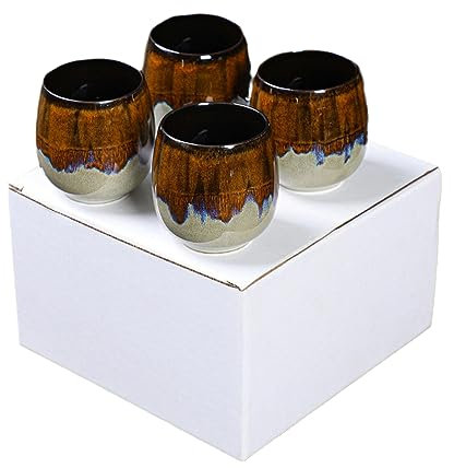 5.07oz Ceramic Kiln Espresso Cup Set - Japanese Tea Cup - Creative Potbelly Cup-Kiln Yellowing -100ml Four Pack-101-200ml