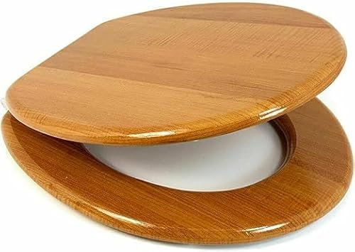 EZ Pack - Heavy Duty Antique Pine MDF Wooden Toilet Seat with Non-Slip Seat Bumpers & Stainless-Steel Hinges Comfortable Bathroom Toilet Seat with High Gloss Finish