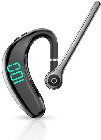 Auricolare Bluetooth Singolo, Auricolare Bluetooth 5.3 Singolo Auricolare, Auricolare Wireless con Doppio Microfono a Cancellazione del Rumore, Display a LED, per Guida, Sport
