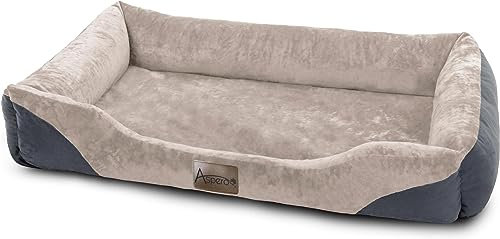 Hundebett Hundekissen für kleine, mittlgroße und große Hunde - waschbare Hundekörbchen mit hohem Rand 80x120, 70x100, 60x80, 40x50 Farbe Beige Größe 80 cm x 120 cm