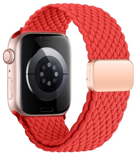 Geflochten Armband Kompatibel mit Apple Watch Armband 40mm 42mm 38mm 41mm für Damen Herren, Elastisch Nylon Armbänder mit Magnetisch für iWatch Ultra 2 SE Series 10 9 8 7 6 5 4 3 2 1