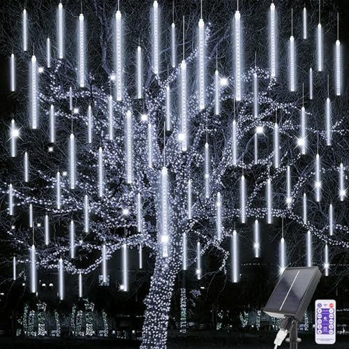 Acxilexy Solar Meteorschauer Regen Lichter, 30 CM 10 Tubes 240 LEDs Schneefalllichter Meteorschauer Regenlicht, Fernbedienung, Wasserdichte Eiszapfen Lichter für Weihnachten Garten Baum