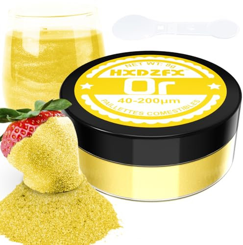 Paillettes Comestibles - 8g Or Colorant Alimentaire Poudre, Paillettes Alimentaires pour Boissons, Gâteaux, Chocolats, Muffins, Vodka, Cocktail, Crème