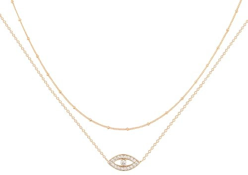 Jenosy Kette Layered Damen Nazar Auge Kette Gold Personalisierte Böser Blick Kette Zarte Halskette mit Auge Anhänger Damen Hypoallergene 18K Vergoldete Kette Modeschmuck für Frauen und Mädchen