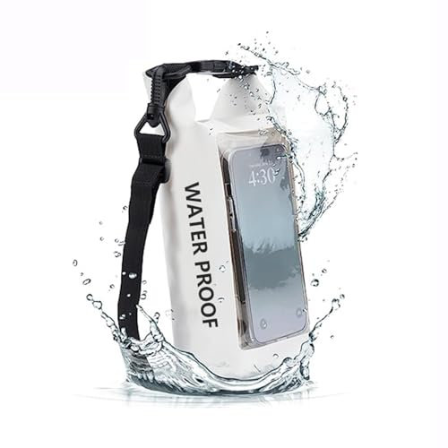 DADYA wasserdichte Handytasche Wasserdichter Roll-Top-Rucksack 2 L/5 L Mit Handytasche Bildschirm Berührbarer Packsack Zum Schwimmen Strand Und Reisen,Weiß,2L