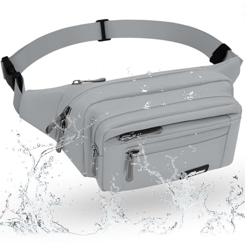 REETEE Bauchtasche Gürteltasche für Damen und Herren Wasserdicht Hüfttasche mit 5 Taschen, Brustbeutel Sport Tasche für Outdoor Reise Wandern Hundetraining(A-grau)