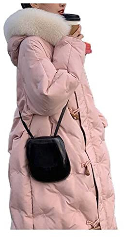 SUICRA Daunenjacken für Damen Winter-Daunenjacke Frauen Mittellange Schneeflocke-Pelzkragen Horn-Button-Jacke (Size : S)