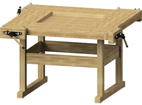 ANKE | Hobelbank mit 4 Arbeitsplätzen | mit 8 Paar Alu-Rundbankhaken | HxBxT 880 x 1620 x 1620 mm