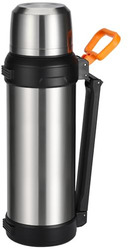 MUCR 88oz Large Coffee Thermo for Travel, Insulated Stainless Steel Water Bottle with Cup and Handle, Water Jug for 24hr Hot and Cold drinks, Vacuum Flask for Camping, Fishing & Working, Silver