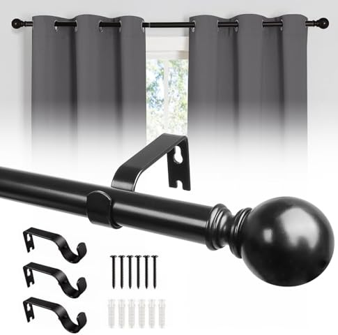 KINGSOW Black Extendable Curtain Poles: 160-300cm Adjustable Poles Single Curtain Rod for Victorian Window Living Room Eyelet Curtains
