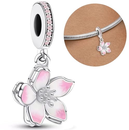 Purhole Charms Blume Rosa Anhänger me Charm Bettelarmband Anhänger Armband Charms Silber 925 Anhänger für Armband