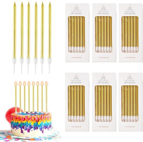 ElevaPulse 42 Stück Goldene Geburtstagskerzen mit Halterungen, Dekorative Kerzen für Kinder & Erwachsene, Babyparty