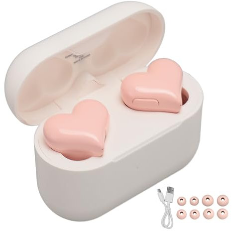 ciciglow Herzförmige Kabellose Ohrhörer, Stilvolle Kabellose Kopfhörer, HiFi-Stereo-Sound, Wasserdicht, Bluetooth 5.3-Ohrhörer mit Ladehülle für Mädchen und Frauen (pulverisiert)