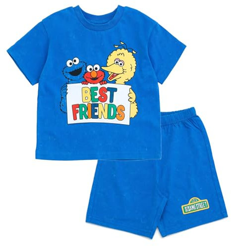 Sesame Street T-Shirt- und Shorts-Outfit-Set für Kleinkinder (12 Monate – 7–8), Blau, 12 Months
