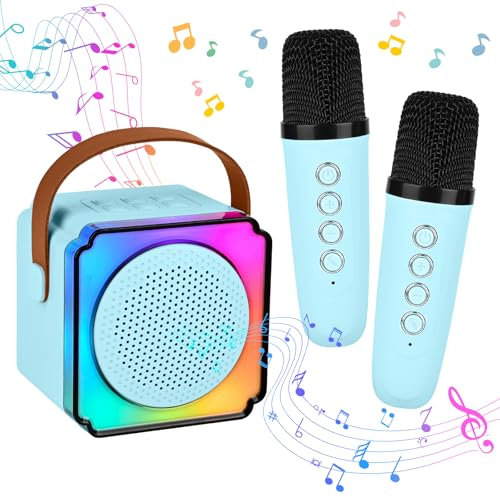 Diealles Shine Karaoke Infantil, Karaoke con 2 Microfonos Inalambricos, Portátil Karaoke Juguetes con Luces LED Y Efectos De Cambio De Voz, Microfono Infantil Regalos para Niños De 3 a 15 Años (Azul)