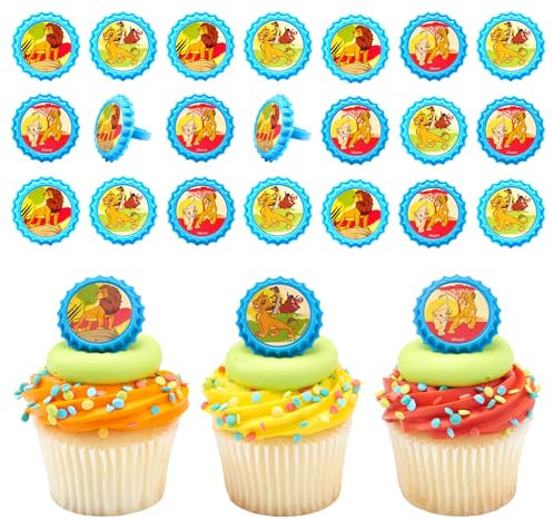 DecoPac Cupcake-Ringe der Löwen, 24 Disneys König der Löwen Cupcake-Dekorationen mit Simba, Timon, Pumbaa und Nala, für Geburtstagsfeiern und Feiern, lebensmittelechte Kuchenaufsätze, 24 Stück