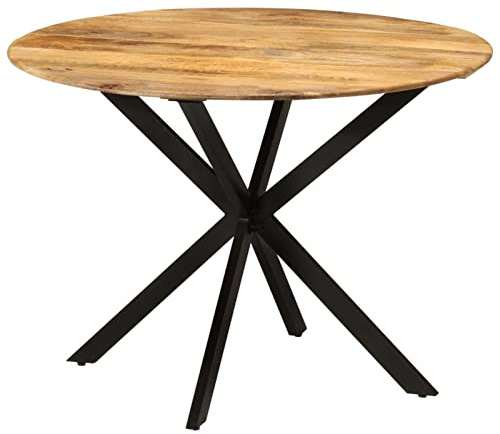 Homgoday Mesa de comedor Ø110 x 78 cm de madera maciza de mango y acero, mesa de exterior, mesa de cocina, mesa de exterior