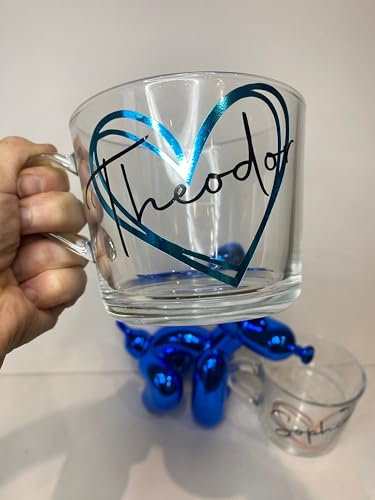Personalised Glass Coffee Tea Mug, Tea Mug,Mothers Day, Fathers Day, Hot Chocolate Gift Birthday,Christmas Gift For Her Latte Mug (Blue heart)
