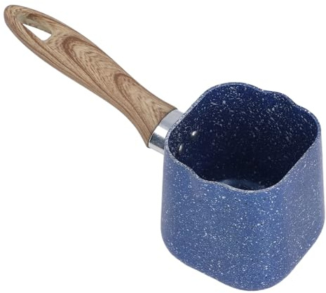 Aluminum Alloy Coffee Pot, Lightweight Single Handle Anti Scalding Pot Small Butter Pot with Lid for Home Kitchen Camping Use (Blue 9cm)