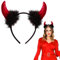 BETESSIN Teufelshörner Haarreif Karneval - Teufelsohren Haarreif Rot Schwarz - Teufel Kostüm Damen - Teufel Haarschmuck für Damen & Kinder - Kopfschmuck für Karneval, Fasching, Halloween uvm.