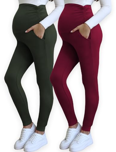 Bearsland Women Maternity Legging with Pocket Over Bump Pregnancy Soft Belly Support Yoga Pants