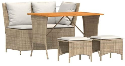 vidaXL 4-TLG. Garten-Essgruppe mit Kissen Beige Poly Rattan, Outdoor Essgruppe, Essgarnitur Terrasse, Garten Essgarnitur, Terrasse Essgruppe