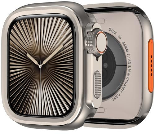 ZZDZZ Metall Schutzhülle Kompatibel mit Apple Watch Series 11/10 46mm Hülle, 2 in 1 Kratzfest Rahmen Stoßstange mit Rücken Gehäuse für iWatch 46mm (Titanstahl)