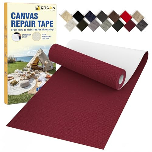 Canvas Repair Tape, 8 x 160 cm Waterproof Fabric Tape for Furniture, Self Adhesive Canvas Patches for Boat Covers, Sofas, Tents, Louge Chairs, Canopy, Awning Burgundy