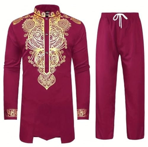 Herren Middle East Thobe mit Hosen - Männer Muslim Langarm Thobe Lose Kaftan Dubai Arab Kaftan Kleidung Herren Islamische Kostüm Afrikanischer Dashiki für Herren Anzüge Outfits Abaya