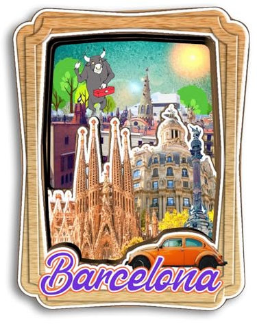 Quwsne Imán para nevera Barcelona, España, imán para nevera, recuerdos de viaje de ciudad, regalos turísticos, monumentos clásicos 3D, hechos a mano, decoración del hogar -3531